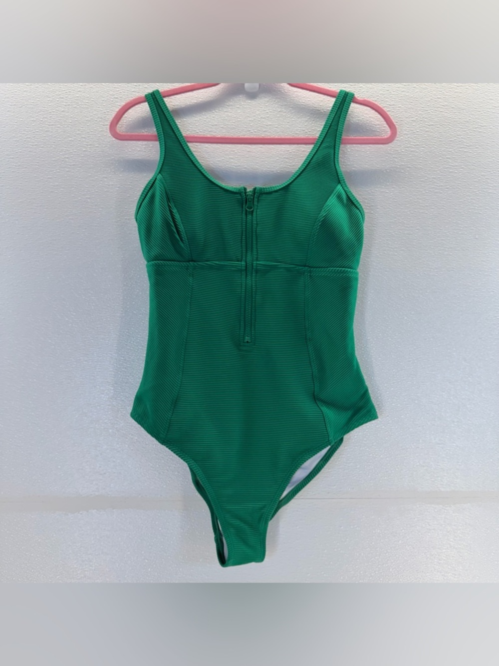 Cupshe Green Ribbed One Piece Swimsuit Size‎ L NWT Zip Front - Picture 7 of 17